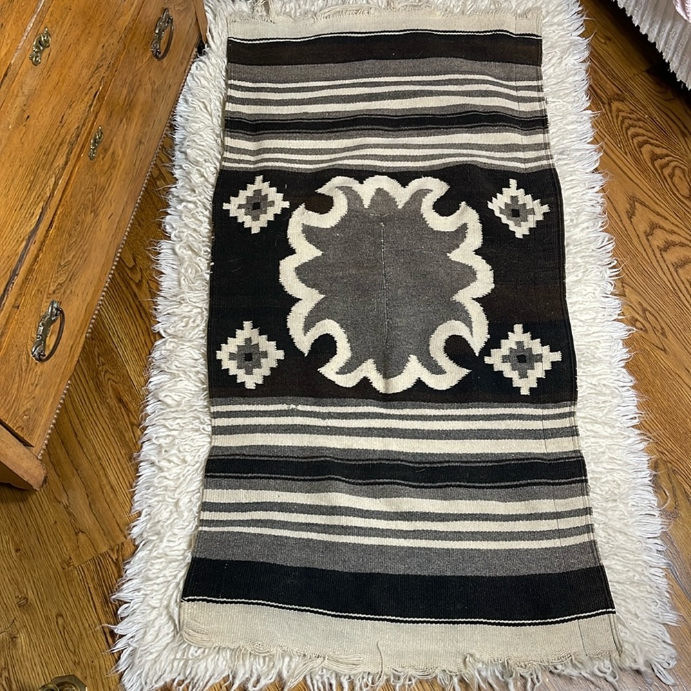 Navajo? Native Southwest Aztec Wool Rug Curtain With Distressed Edges
